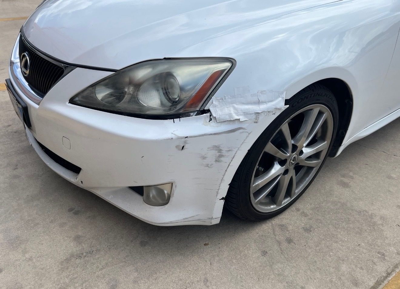 Lexus bumper damage before repair